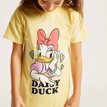 Disney Daisy Duck Print Round Neck T-shirt Dress with Short Sleeves