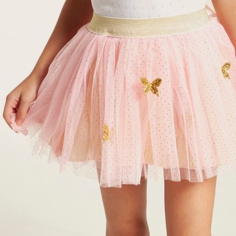 Charmz Embellished Tutu Skirt with Butterfly Appliques