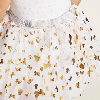 Charmz Foil Print Tutu Skirt with Elasticated Waistband and Bow Detail