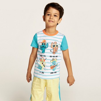 Juniors Printed Print Crew Neck T-shirt and Shorts Set