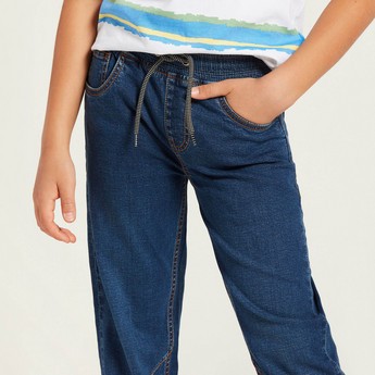 Juniors Solid Jeans with Pockets and Drawstring Closure