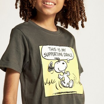 Snoopy Print T-shirt with Crew Neck and Short Sleeves