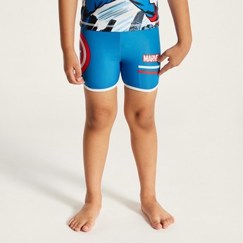 Captain America Print Rash Gaurd and Swim Shorts Set