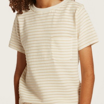 Striped Crew Neck T-shirt with Short Sleeves and Chest Pocket