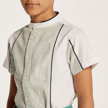 Juniors Textured Shirt with Mandarin Collar and Short Sleeves