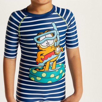 Garfield Print Swimsuit with Round Neck and Short Sleeves