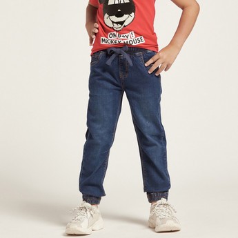 Juniors Solid Denim Pants with Pocket Detail and Drawstring