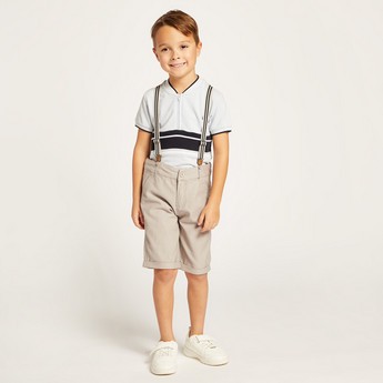 Juniors Solid Shorts with Button Closure and Suspenders