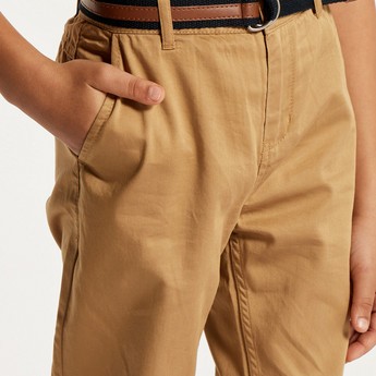 Juniors Solid Pants with Belt and Pockets