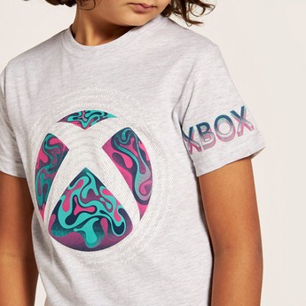 Xbox Logo Print Crew Neck T-shirt with Short Sleeves