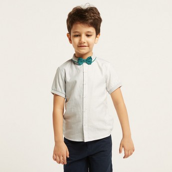 Juniors Solid Shirt with Button Closure and Bow Detail