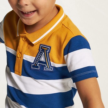 Juniors Striped Polo T-shirt with Short Sleeves and Button Closure