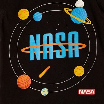 NASA Printed Crew Neck T-shirt with Short Sleeves