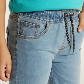 Juniors Solid Denim Jeans with Drawstring Closure and Pockets