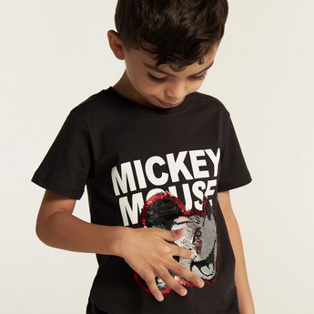 Disney Mickey Mouse Crew Neck T-shirt with Short Sleeves and Sequin Detail