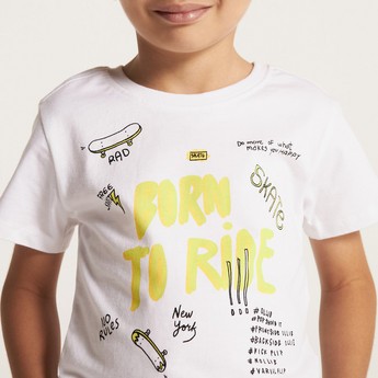 Juniors Printed Crew Neck T-shirt with Short Sleeves