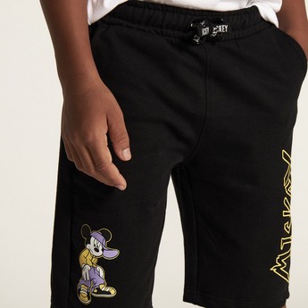 Disney Mickey Mouse Print Shorts with Drawstring Closure and Pockets