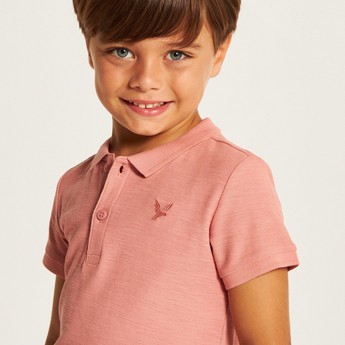 Juniors Solid Polo T-shirt with Short Sleeves and Button Closure