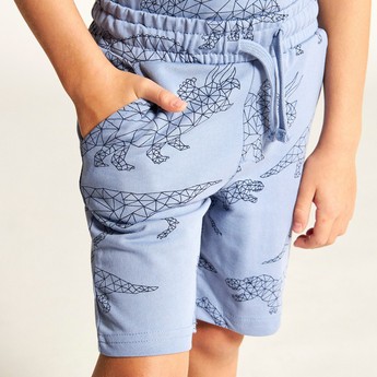 Juniors Dinosaur Print Shorts with Drawstring Closure and Pockets