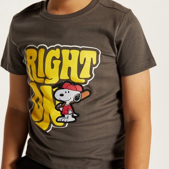 Snoopy Print T-shirt with Crew Neck and Short Sleeves