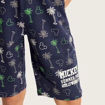 Disney Mickey Mouse Print Shorts with Drawstring Closure and Pockets