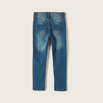 Juniors Solid Jeans with Pockets and Button Closure