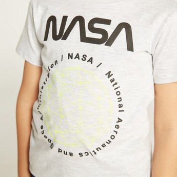 NASA Printed Crew Neck T-shirt with Short Sleeves