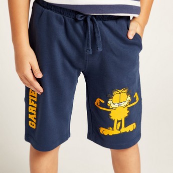 Nickelodeon Garfield Print Mid-Rise Shorts with Drawstring Closure and Pockets