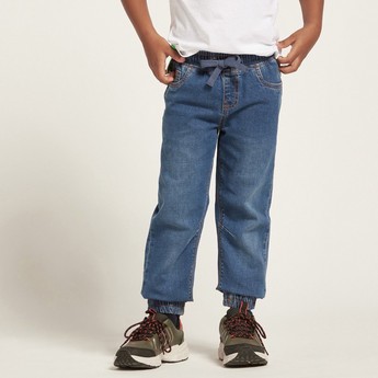 Juniors Solid Denim Pants with Pocket Detail and Drawstring