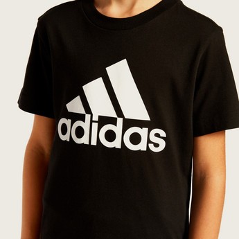 adidas Logo Print Round Neck T-shirt with Short Sleeves