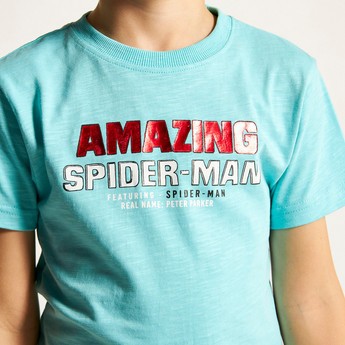 Spider-Man Print Crew Neck T-shirt with Short Sleeves