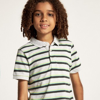 Juniors Striped Polo T-shirt with Short Sleeves and Button Closure