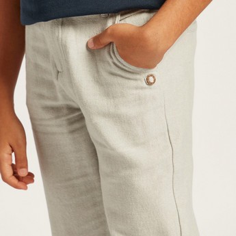 Solid Mid-Rise Pants with Pockets and Roll-Up Tab Hem