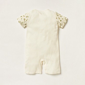 Giggles Embroidered Romper with Short Sleeves and Button Closure