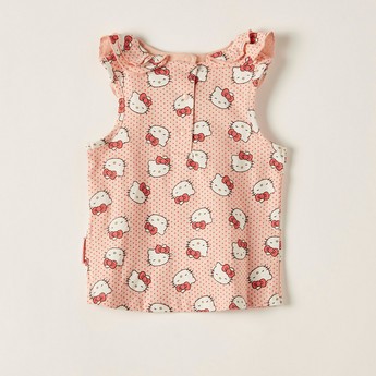 Sanrio Hello Kitty Print Sleeveless Top with Ruffle Detail