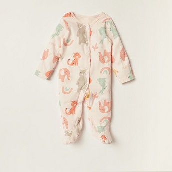 Juniors Printed Long Sleeves Sleepsuit with Button Closure - Set of 3