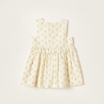 Juniors Floral Print Sleeves A-line Dress with Ruffle Detail