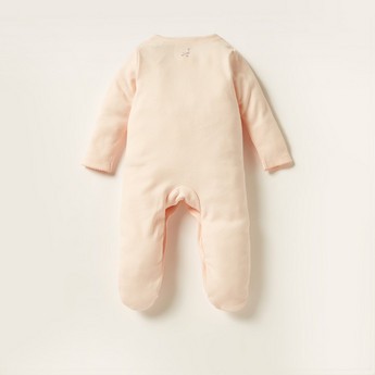 Giggles Embroidered Sleepsuit with Long Sleeves and Button Closure