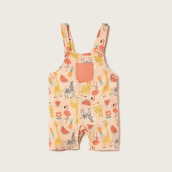 Juniors Solid T-shirt and Printed Dungaree Set