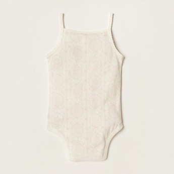 Giggles All-Over Printed Sleeveless Bodysuit with Bow Applique