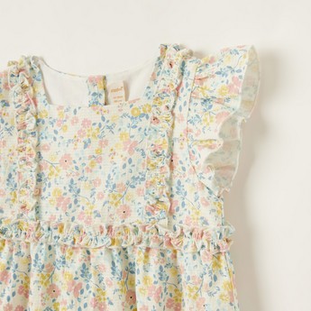 GIggles All-Over Floral Print Romper with Cap Sleeves