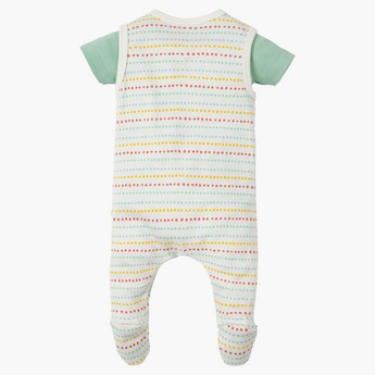 Frugi Plain Bodysuit with Striped Closed Feet Dungarees