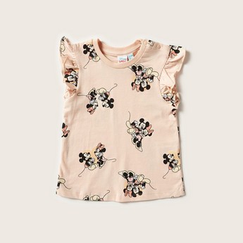 Disney Mickey and Minnie Print Round Neck Top with Ruffled Sleeves - Set of 2