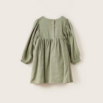 Love Earth Textured Organic Dress with Long Sleeves and Button Closure