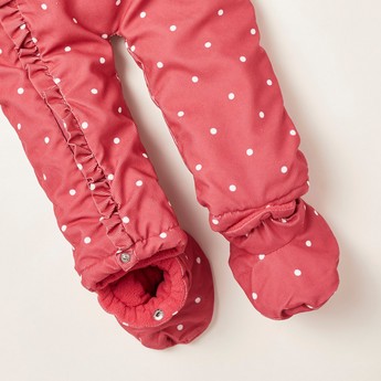 Juniors Polka Dot Print Coveralls with Hood