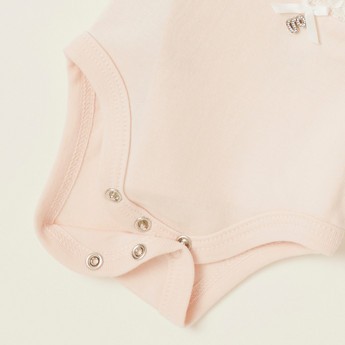 Giggles Solid Sleeveless Bodysuit with Lace Detail and Press Button Closure