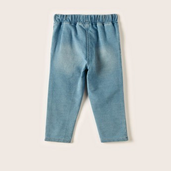 Juniors Solid Denim Pants with Elasticated Waistband