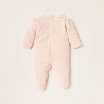 Giggles Lace Detail Sleepsuit with Round Neck and Long Sleeves