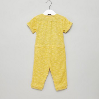 Giggles Textured Sleepsuit with Round Neck and Short Sleeves