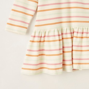 Juniors Striped Knit Dress with Long Sleeves and Polo Neck